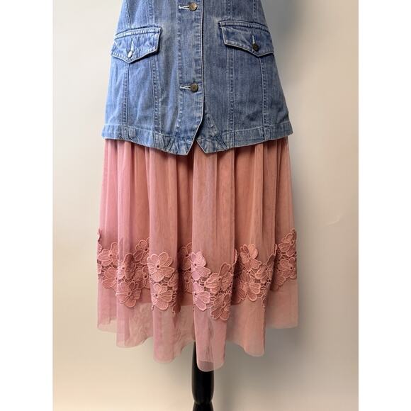 Forever 21 + Dresses & Skirts - Dusty Rose Sheer Skirt Womens 1X Lace Hem Boho Romantic Knee Length Coqette Pink